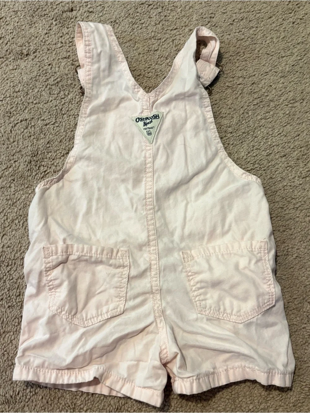 OshKosh B'gosh Light Pink Heart Button Short Overalls Size 2T
